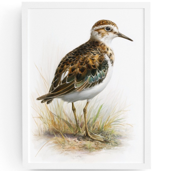 Watercolor Sandpiper Bird Portrait Wall Art Print, Unframed - Coastal Serenity - Picture 1 of 7